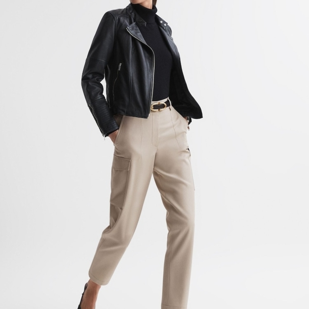 REISS Cream Cargo Crop Pants Size 8